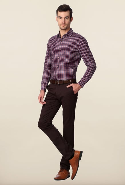 Peter England Purple & Maroon Checks Slim Fit Shirt Peter England Purple & Maroon Checks Slim Fit Shirt
