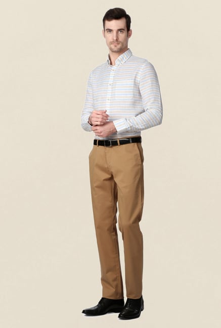 Peter England White & Blue Striped Linen Formal Shirt Peter England White & Blue Striped Linen Formal Shirt