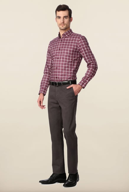 Peter England Maroon Checks Slim Fit Formal Shirt Peter England Maroon Checks Slim Fit Formal Shirt