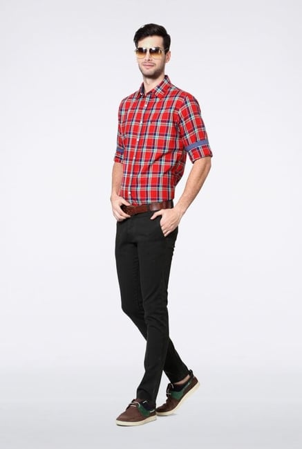 Allen Solly Red & Navy Checks Slim fit Casual Shirt Allen Solly Red & Navy Checks Slim fit Casual Shirt