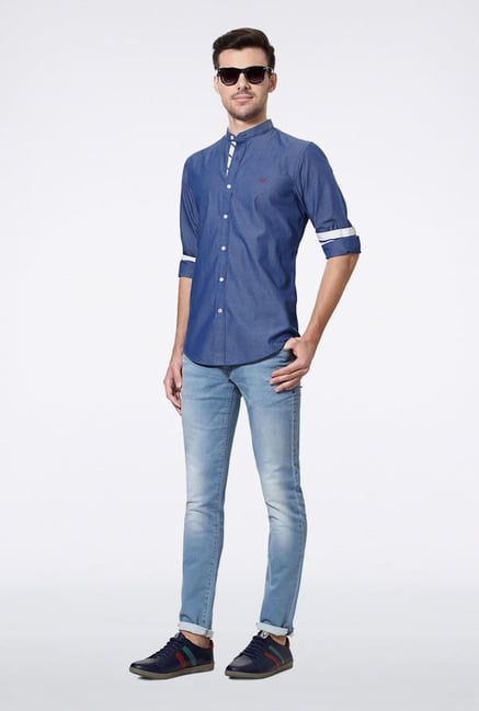 Allen Solly Blue Solid Casual Shirt Allen Solly Blue Solid Casual Shirt