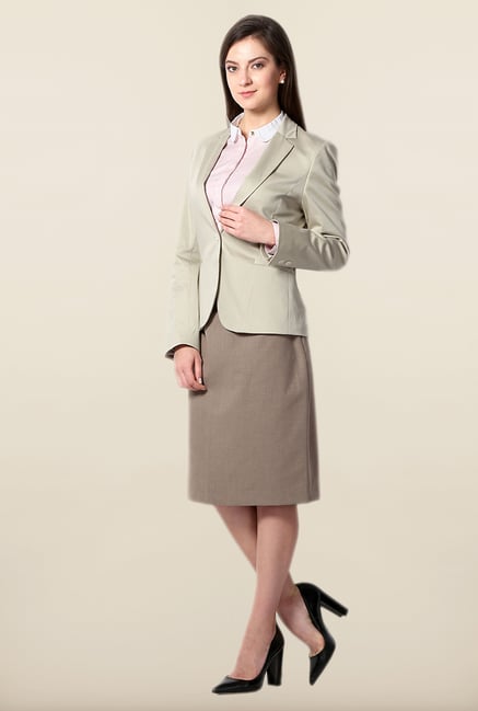 Allen Solly Beige Solid Blazer Allen Solly Beige Solid Blazer