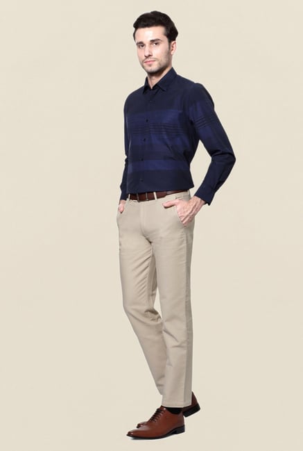 Peter England Navy Striped Cotton Formal Shirt Peter England Navy Striped Cotton Formal Shirt