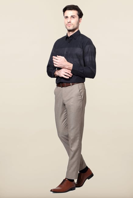 Peter England Black & Grey Striped Formal Shirt Peter England Black & Grey Striped Formal Shirt