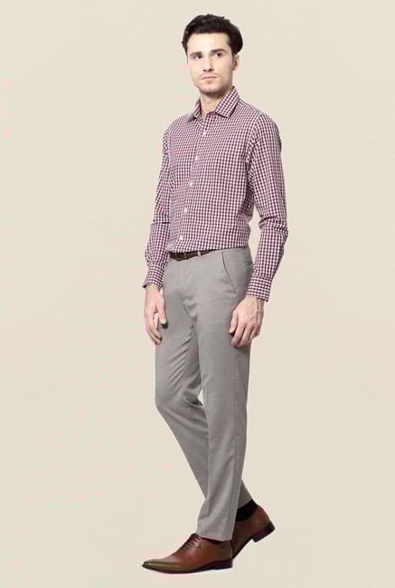 Peter England Red Checks Slim Fit Cotton Shirt Peter England Red Checks Slim Fit Cotton Shirt