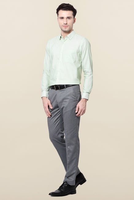 Peter England Green Striped Slim Fit Formal Shirt Peter England Green Striped Slim Fit Formal Shirt