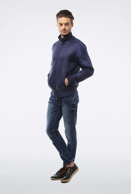 Allen Solly Navy Solid Casual Jacket Allen Solly Navy Solid Casual Jacket