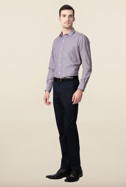 Peter England Blue & Yellow Slim Fit Formal Shirt Peter England Blue & Yellow Slim Fit Formal Shirt