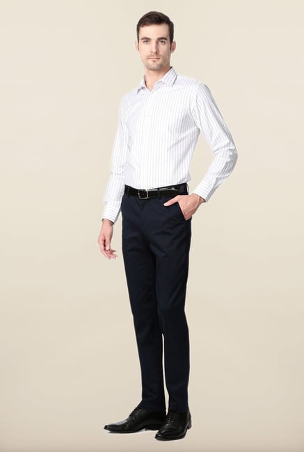 Peter England White & Grey Striped Formal Shirt Peter England White & Grey Striped Formal Shirt