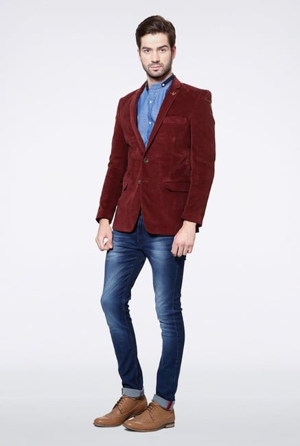 Allen Solly Maroon Solid Casual Blazer Allen Solly Maroon Solid Casual Blazer