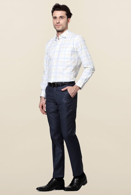 Peter England White & Blue Checks Slim Fit Shirt Peter England White & Blue Checks Slim Fit Shirt