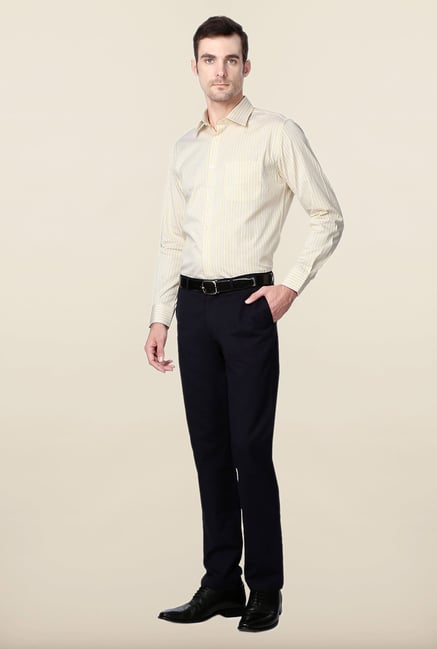 Peter England Yellow & Purple Striped Formal Shirt Peter England Yellow & Purple Striped Formal Shirt