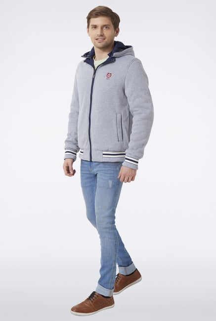 Peter England Light Grey Hooded Casual Jacket Peter England Light Grey Hooded Casual Jacket