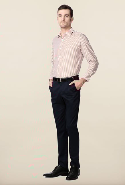 Peter England Orange Striped Slim Fit Formal Shirt Peter England Orange Striped Slim Fit Formal Shirt