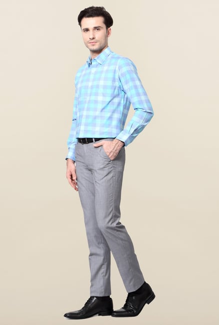 Peter England Blue Checks Slim Fit Cotton Shirt Peter England Blue Checks Slim Fit Cotton Shirt