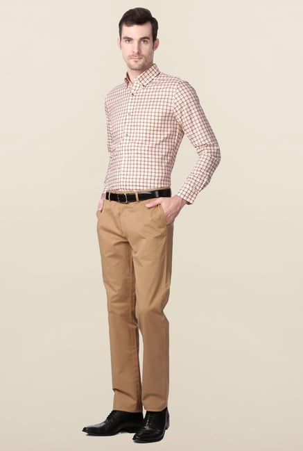 Peter England Beige Checks Cotton Formal Shirt Peter England Beige Checks Cotton Formal Shirt