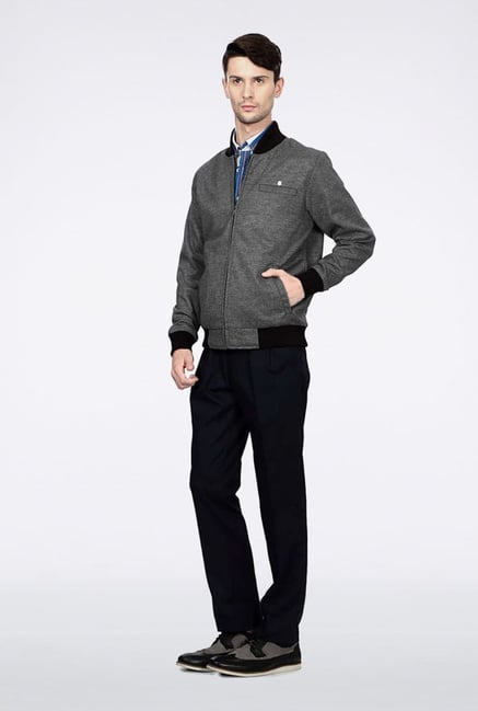 Peter England Grey Solid Casual Jacket Peter England Grey Solid Casual Jacket