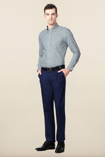 Peter England Green & Blue Checks Slim Fit Shirt Peter England Green & Blue Checks Slim Fit Shirt