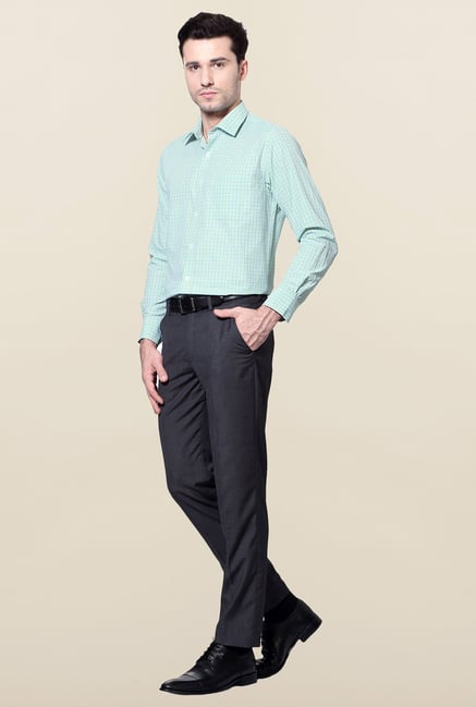 Peter England Green Checks Slim Fit Formal Shirt Peter England Green Checks Slim Fit Formal Shirt