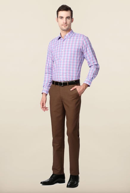 Peter England Purple & Blue Checks Slim Fit Formal Shirt Peter England Purple & Blue Checks Slim Fit Formal Shirt