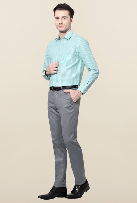 Peter England Green Striped Formal Shirt Peter England Green Striped Formal Shirt
