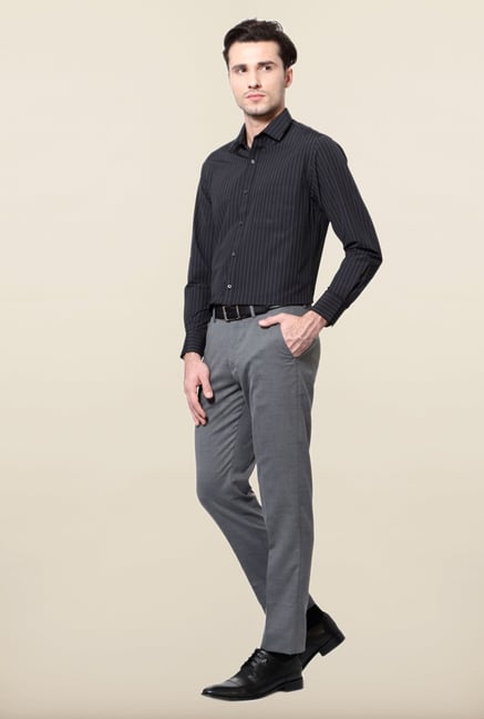 Peter England Black Striped Slim Fit Formal Shirt Peter England Black Striped Slim Fit Formal Shirt