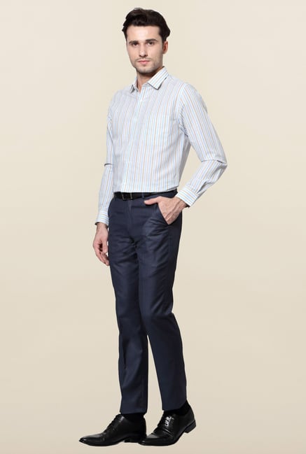 Peter England Blue & Brown Slim Fit Formal Shirt Peter England Blue & Brown Slim Fit Formal Shirt