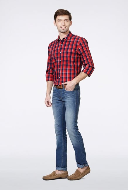 Allen Solly Red & Navy Checks Casual Shirt Allen Solly Red & Navy Checks Casual Shirt