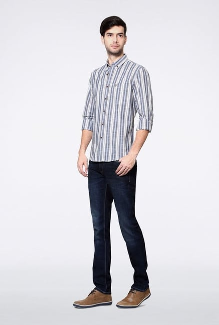 Allen Solly Blue & White Striped Casual Shirt Allen Solly Blue & White Striped Casual Shirt