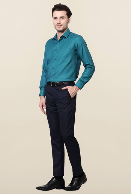 Peter England Teal Slim Fit Cotton Formal Shirt Peter England Teal Slim Fit Cotton Formal Shirt