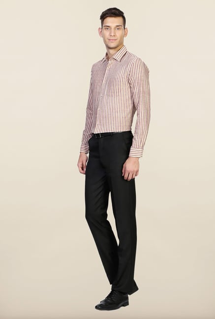 Peter England Beige Striped Cotton Formal Shirt Peter England Beige Striped Cotton Formal Shirt