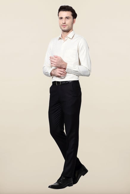 Peter England Beige & White Checks Formal Shirt Peter England Beige & White Checks Formal Shirt