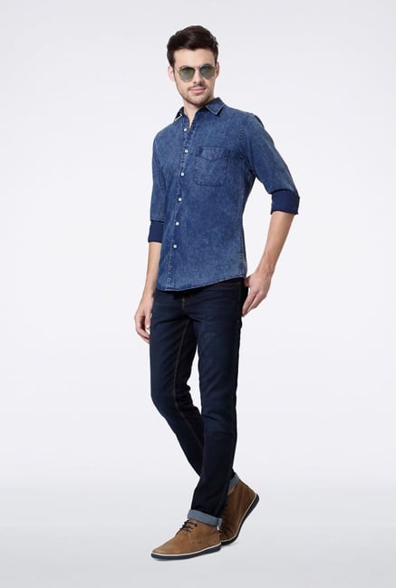Allen Solly Blue Solid Casual Shirt Allen Solly Blue Solid Casual Shirt