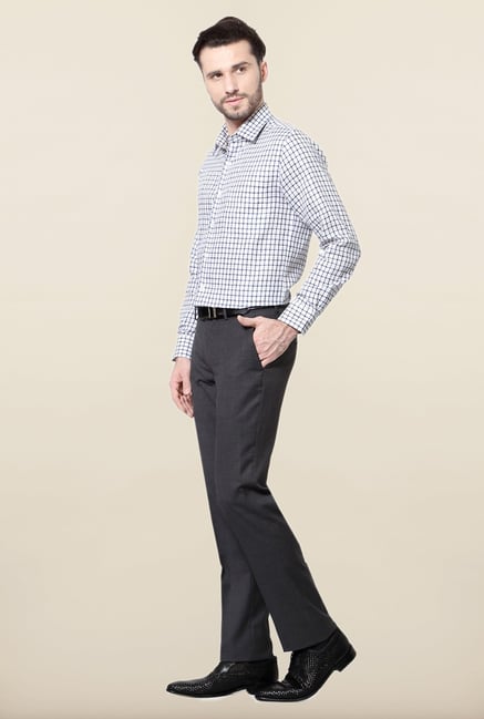 Peter England Blue & White Checks Linen Formal Shirt Peter England Blue & White Checks Linen Formal Shirt