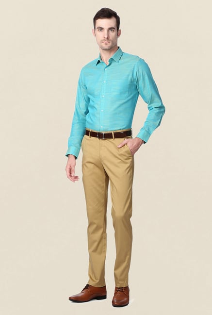 Peter England Turquoise Slim Fit Formal Shirt Peter England Turquoise Slim Fit Formal Shirt
