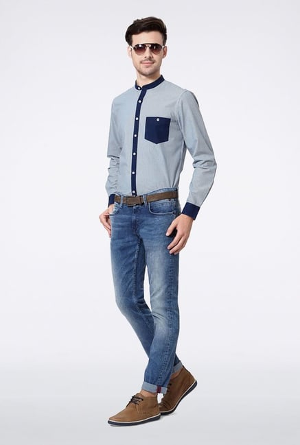 Allen Solly Blue Pin Striped Casual Shirt Allen Solly Blue Pin Striped Casual Shirt