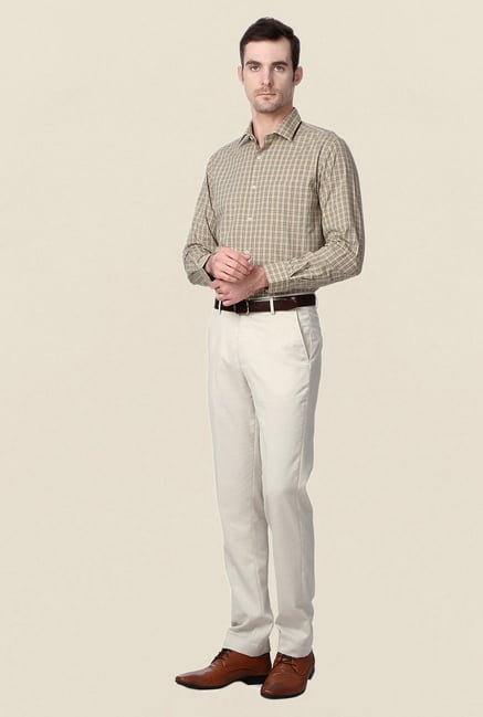 Peter England Beige Checks Slim Fit Shirt Peter England Beige Checks Slim Fit Shirt