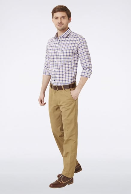 Peter England Beige & Blue Checks Casual Shirt Peter England Beige & Blue Checks Casual Shirt
