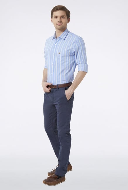 Peter England Blue Striped Slim fit Casual Shirt Peter England Blue Striped Slim fit Casual Shirt