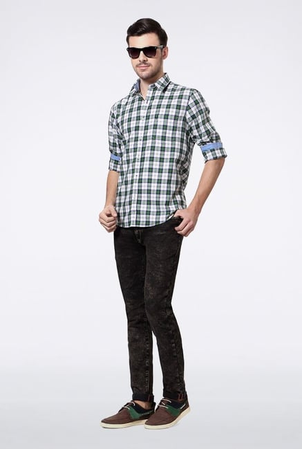 Allen Solly Green & White Checks Casual Shirt Allen Solly Green & White Checks Casual Shirt