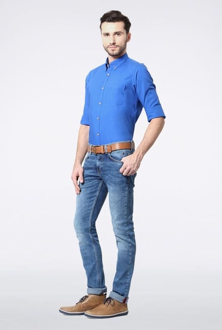 Peter England Blue Solid Casual Shirt Peter England Blue Solid Casual Shirt