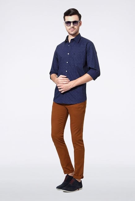 Allen Solly Navy Printed Slim fit Casual Shirt Allen Solly Navy Printed Slim fit Casual Shirt
