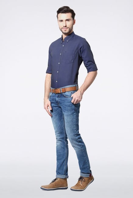 Peter England Navy Solid Slim fit Casual Shirt Peter England Navy Solid Slim fit Casual Shirt