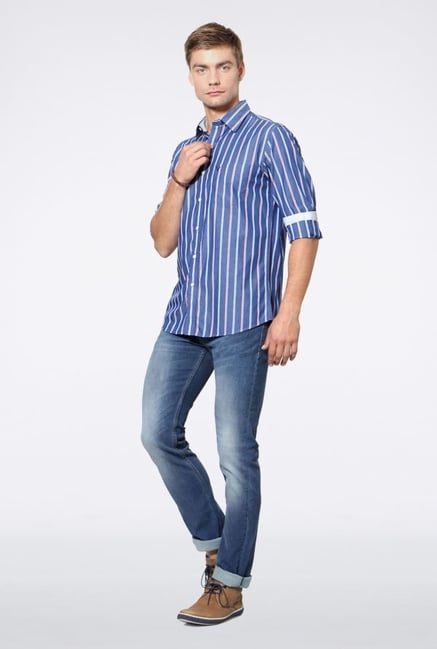 Allen Solly Blue Striped Slim fit Casual Shirt Allen Solly Blue Striped Slim fit Casual Shirt