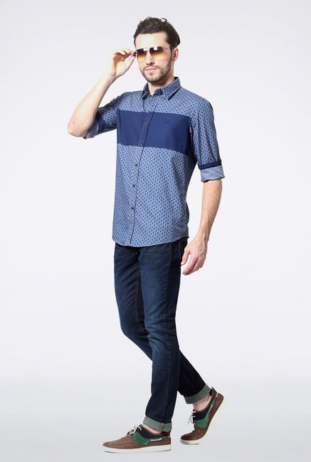 Allen Solly Blue Printed Casual Shirt Allen Solly Blue Printed Casual Shirt