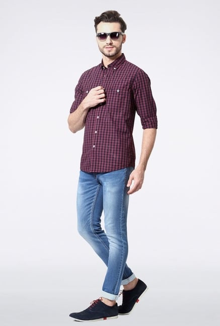 Allen Solly Purple & Navy Checks Casual Shirt Allen Solly Purple & Navy Checks Casual Shirt