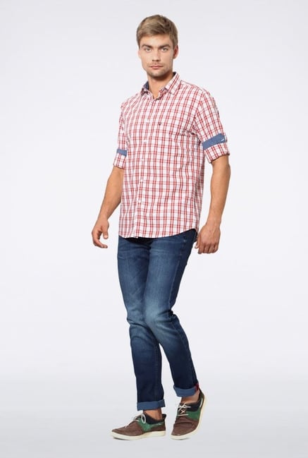 Allen Solly Red & White Checks Casual Shirt Allen Solly Red & White Checks Casual Shirt