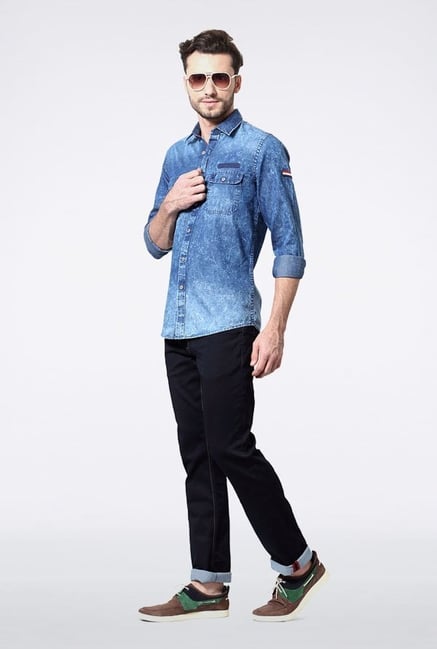Allen Solly Blue Solid Casual Shirt Allen Solly Blue Solid Casual Shirt