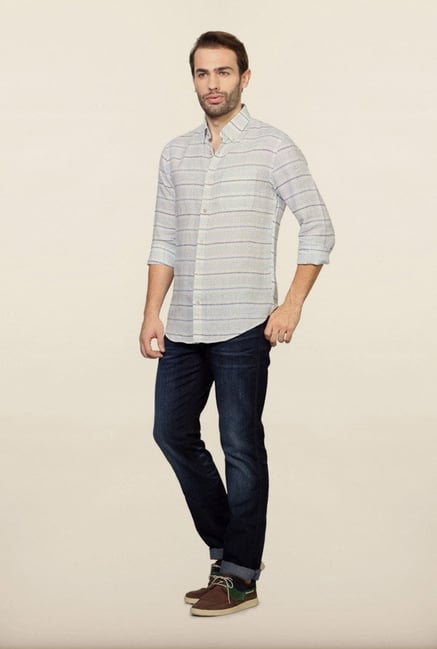 Peter England White Striped Slim fit Casual Shirt Peter England White Striped Slim fit Casual Shirt