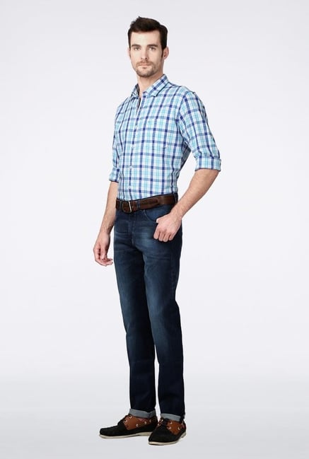 Peter England Blue Checks Slim fit Casual Shirt Peter England Blue Checks Slim fit Casual Shirt